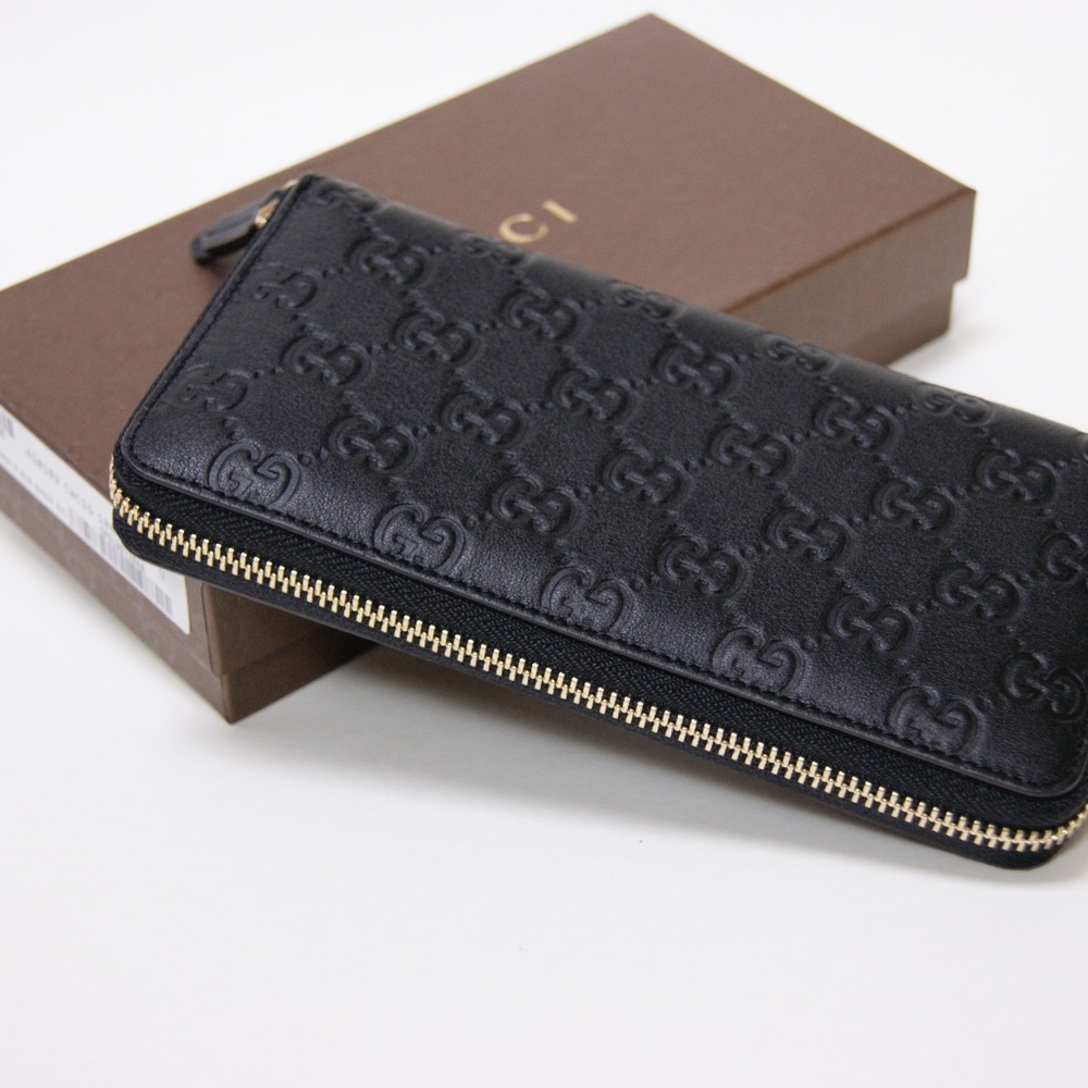 New Unisex Gucci Black Leather Zip Around wallet